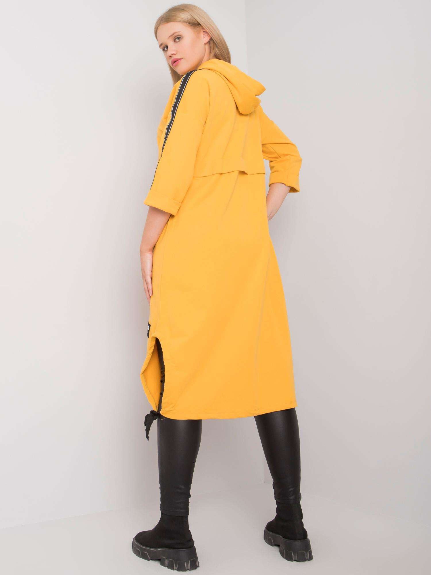Żółta długa bluza plus size z kapturem