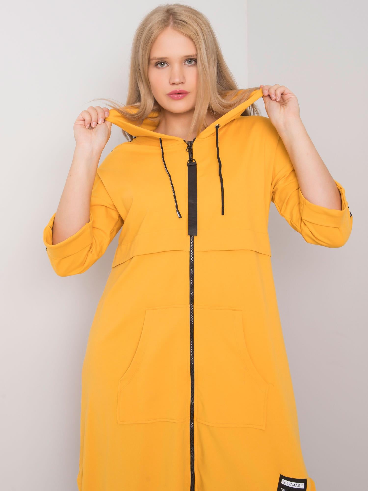 Żółta długa bluza plus size z kapturem