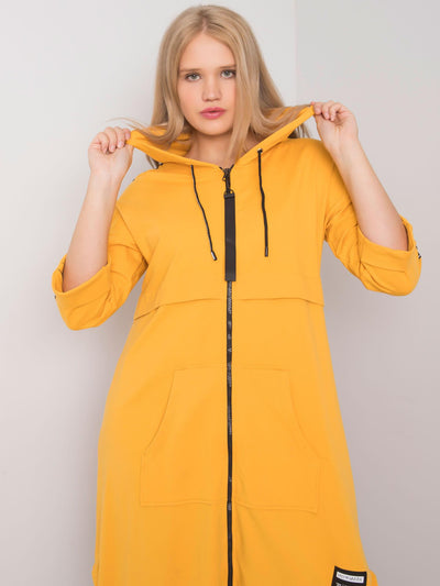 Żółta długa bluza plus size z kapturem