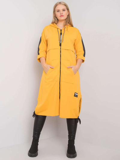 Żółta długa bluza plus size z kapturem