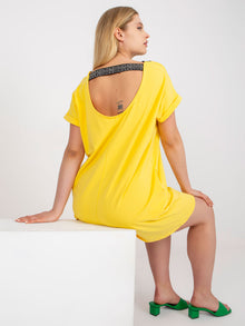 Żółta długa bluzka plus size z kieszeniami