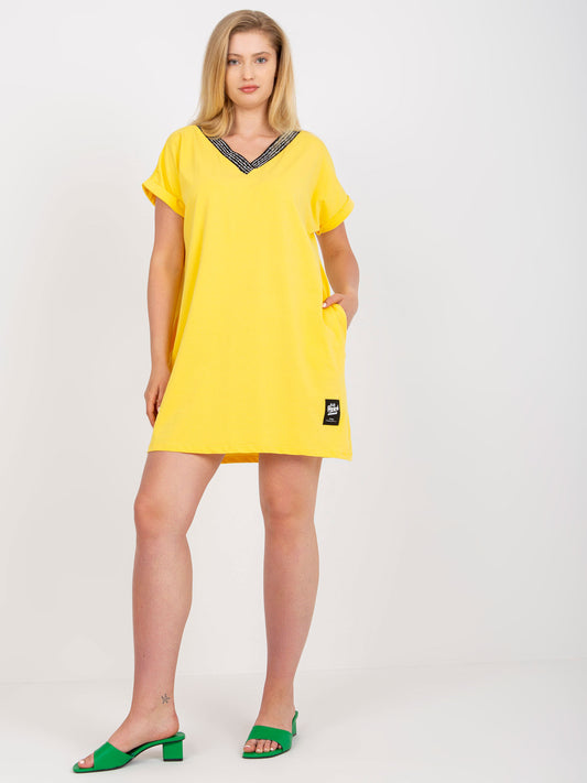 Żółta długa bluzka plus size z kieszeniami