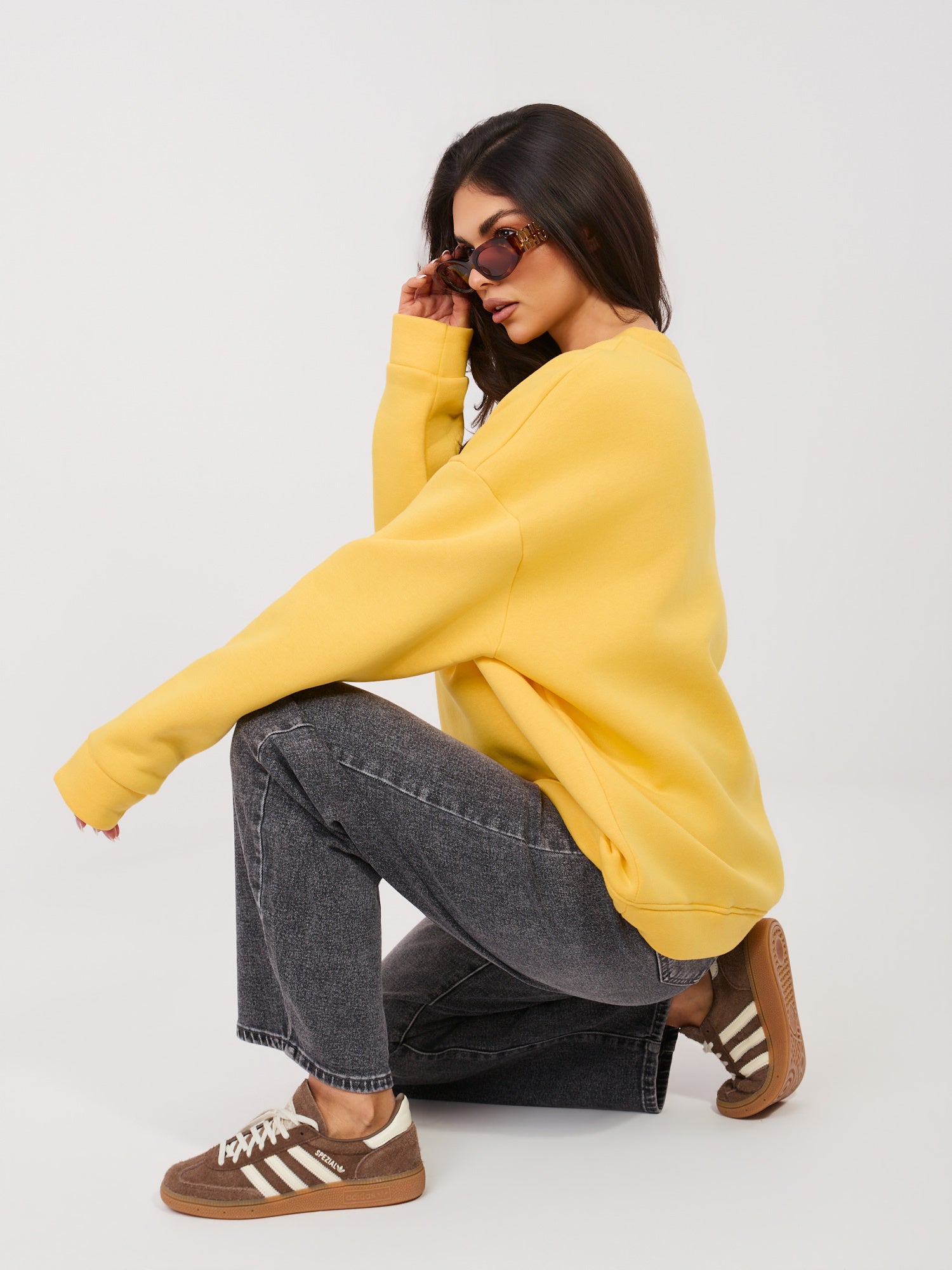 RUE PARIS Żółta dresowa bluza oversize z ociepleniem