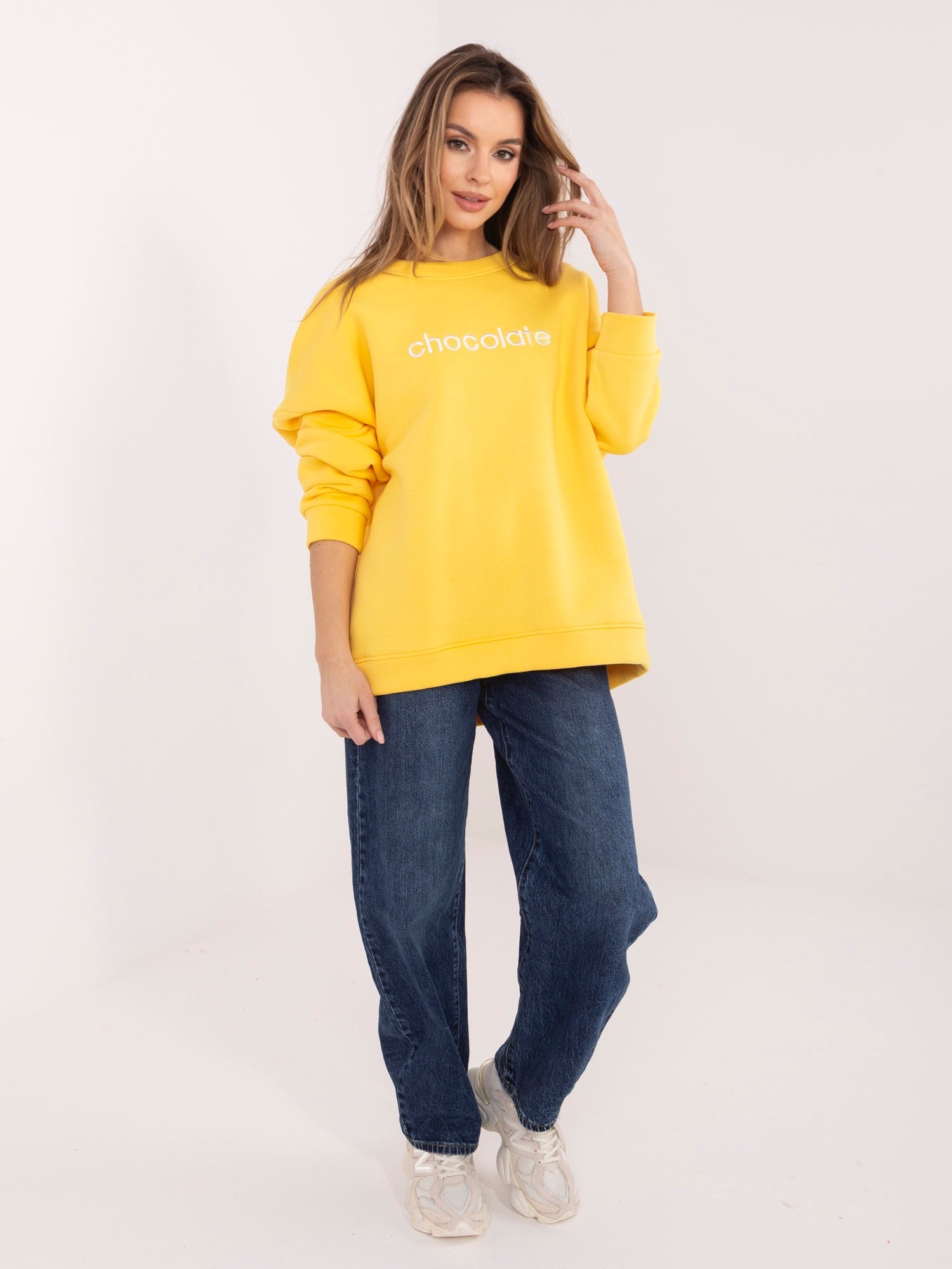 RUE PARIS Żółta dresowa bluza oversize bez kaptura