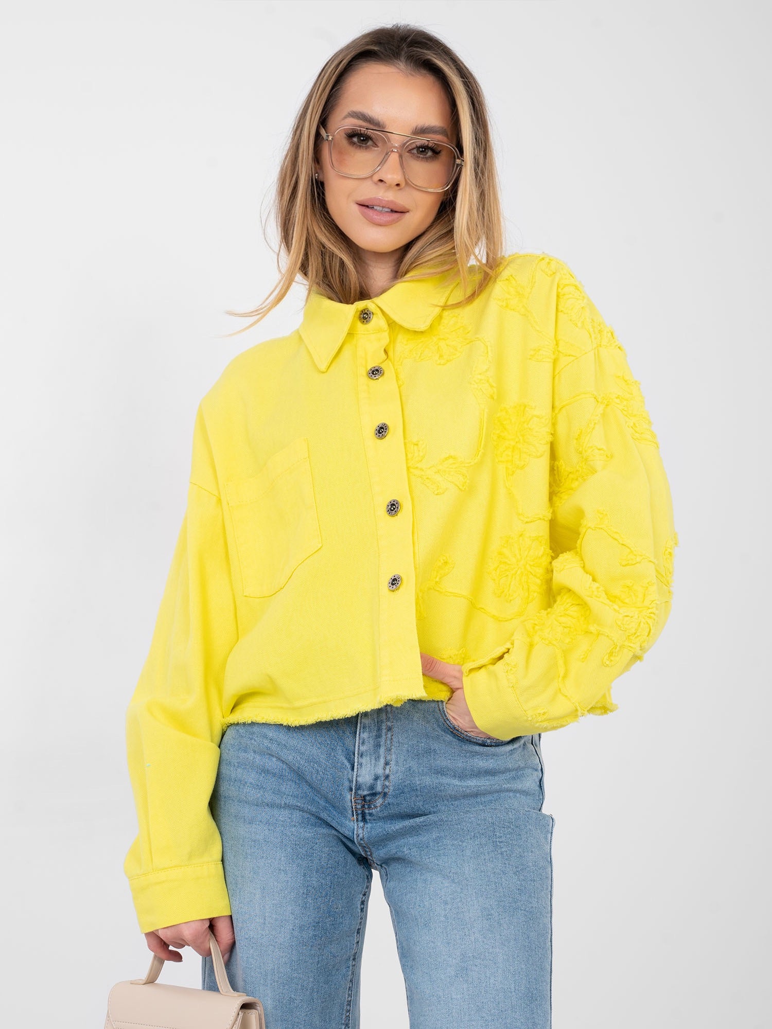 RUE PARIS Żółta jeansowa kurtka oversize