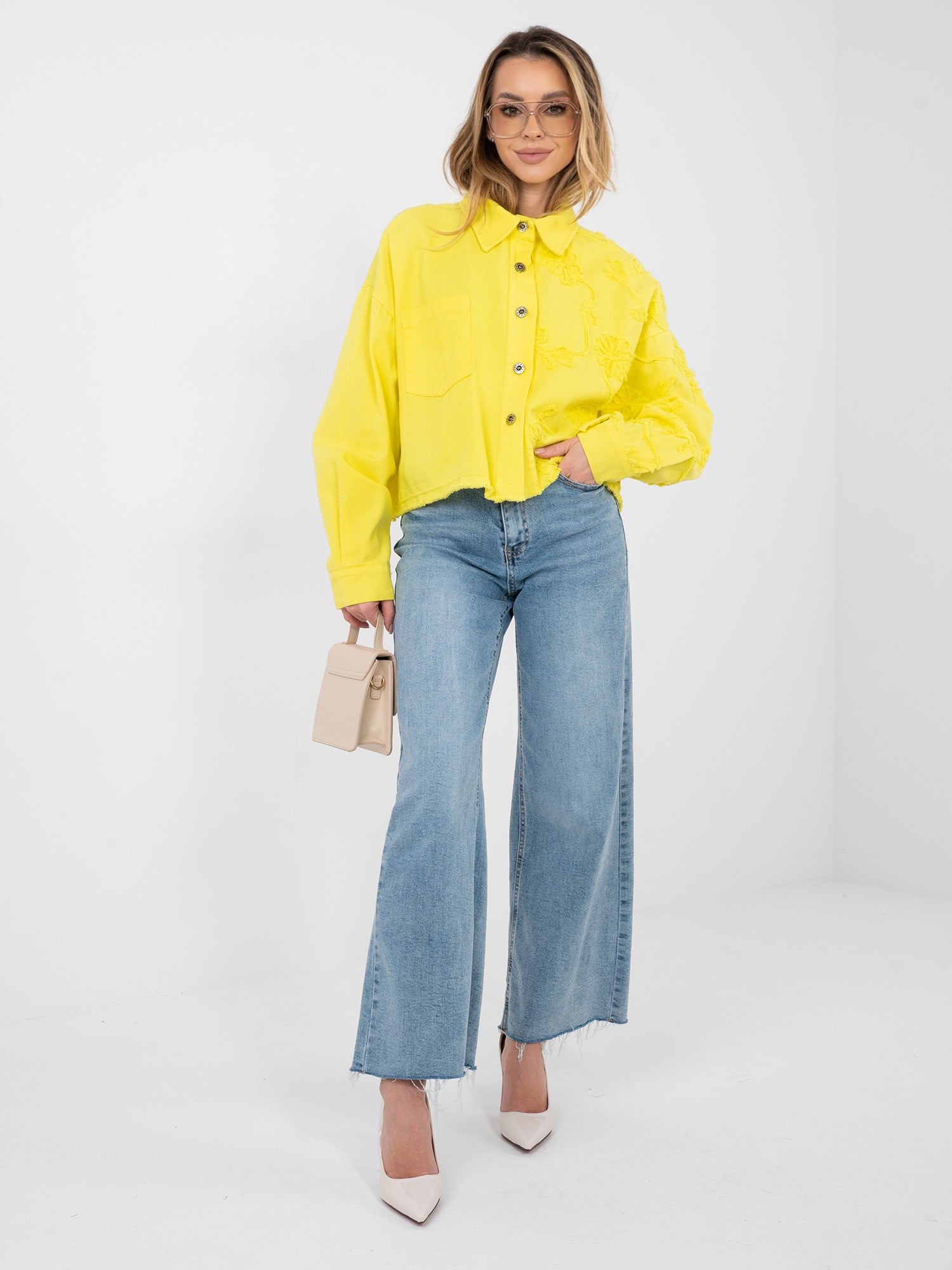 RUE PARIS Żółta jeansowa kurtka oversize