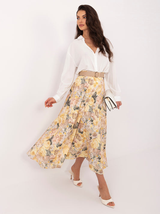 RUE PARIS Żółta elegancka spódnica w kwiaty