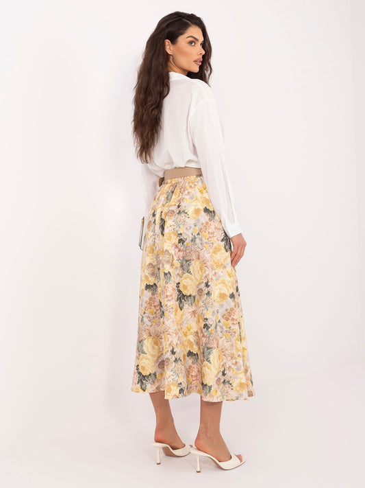 RUE PARIS Żółta elegancka spódnica w kwiaty
