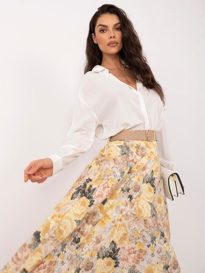 RUE PARIS Żółta elegancka spódnica w kwiaty