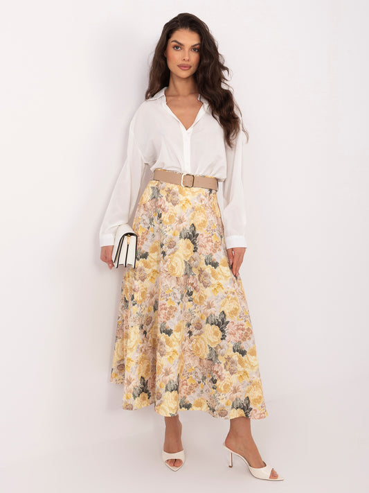 RUE PARIS Żółta elegancka spódnica w kwiaty