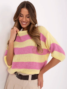 Żółto-różowy kolorowy sweter oversize z wełną