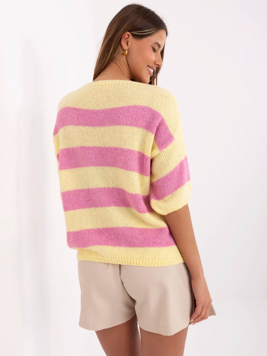 Żółto-różowy kolorowy sweter oversize z wełną