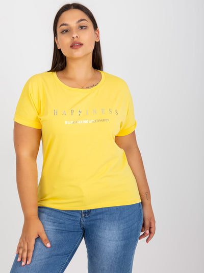 Żółty t-shirt plus size ze złotym nadrukiem