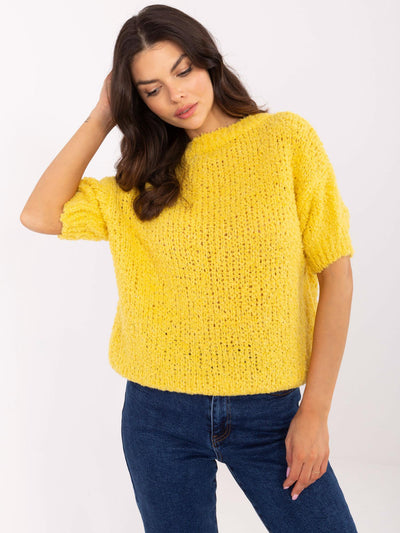 Żółty damski sweter oversize z krótkim rękawem