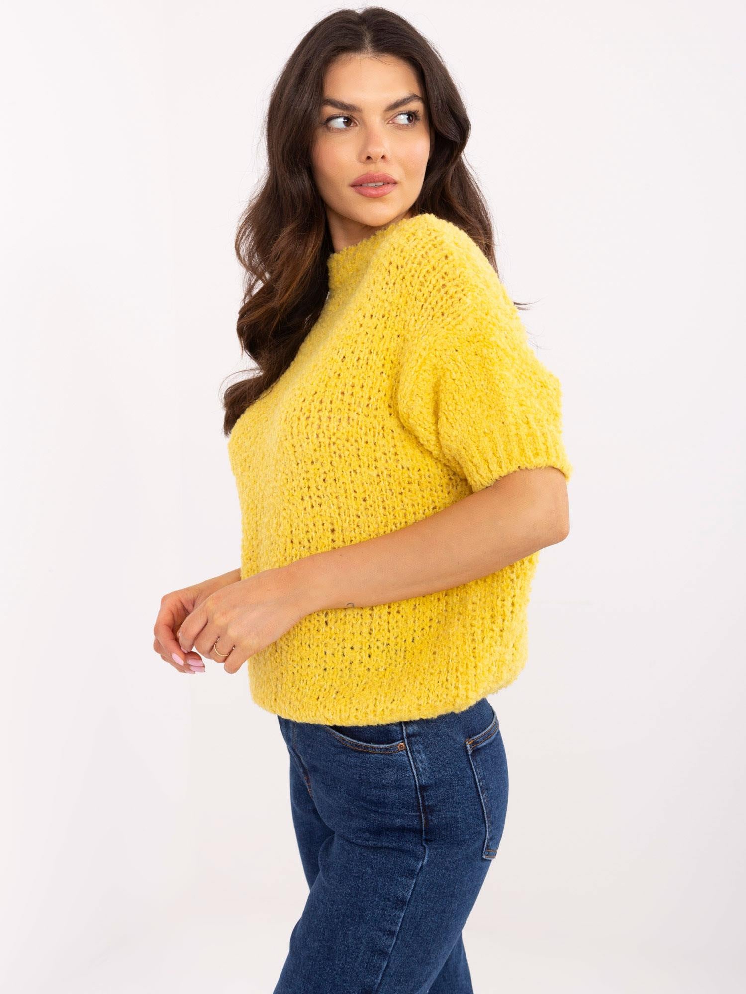 Żółty damski sweter oversize z krótkim rękawem