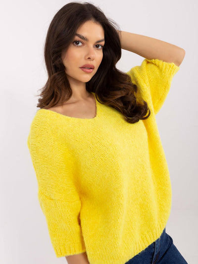 Żółty damski sweter oversize z dekoltem V