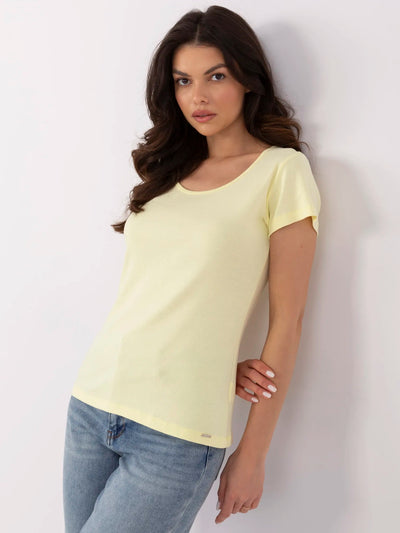 Żółty damski t-shirt basic z okrągłym dekoltem