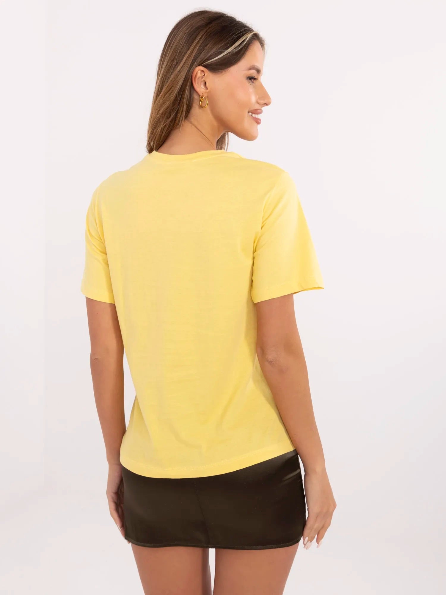 Żółty damski t-shirt z nadrukiem