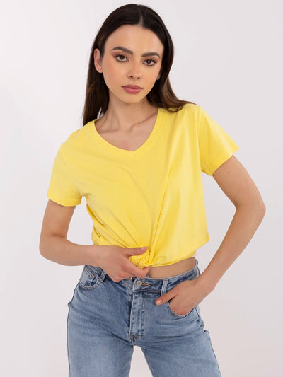 BASIC FEEL GOOD Żółty damski t-shirt z dekoltem V