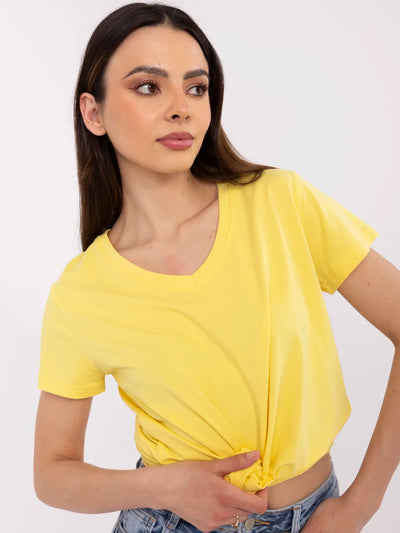 BASIC FEEL GOOD Żółty damski t-shirt z dekoltem V