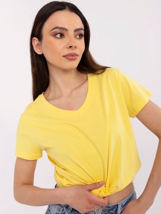 BASIC FEEL GOOD Żółty damski t-shirt z dekoltem V