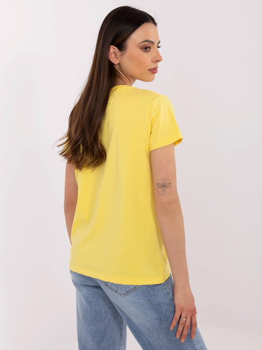 BASIC FEEL GOOD Żółty damski t-shirt z dekoltem V