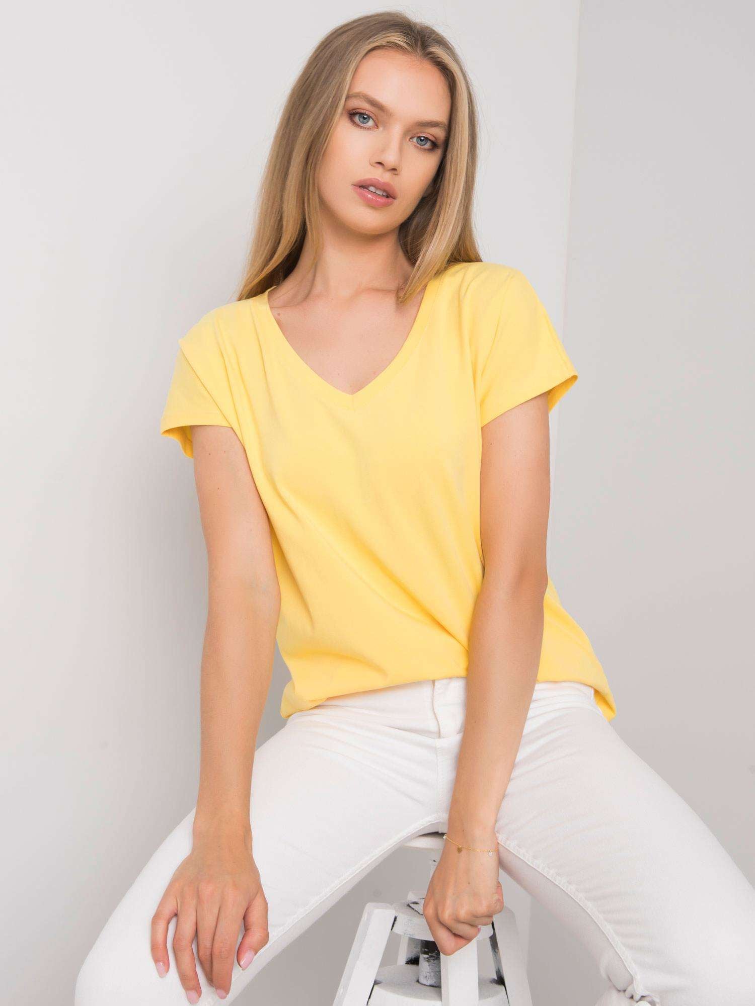 Bawełniany t-shirt V-neck żółty