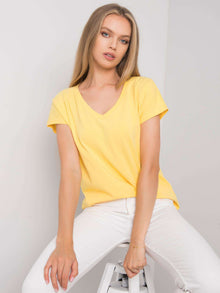 Bawełniany t-shirt V-neck żółty