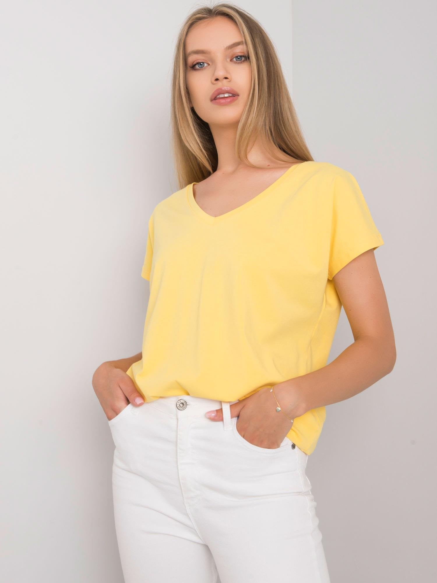 Bawełniany t-shirt V-neck żółty