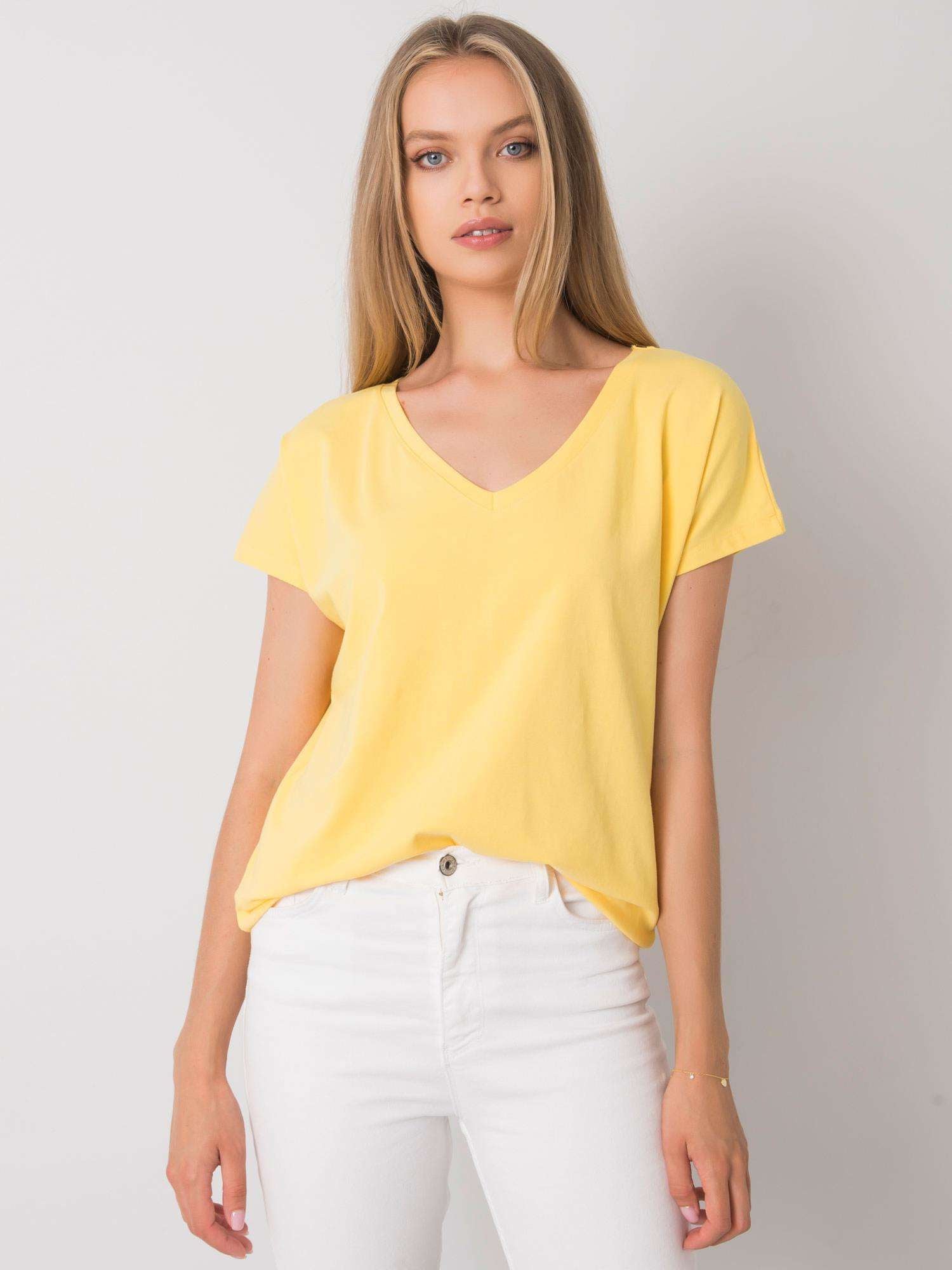 Bawełniany t-shirt V-neck żółty