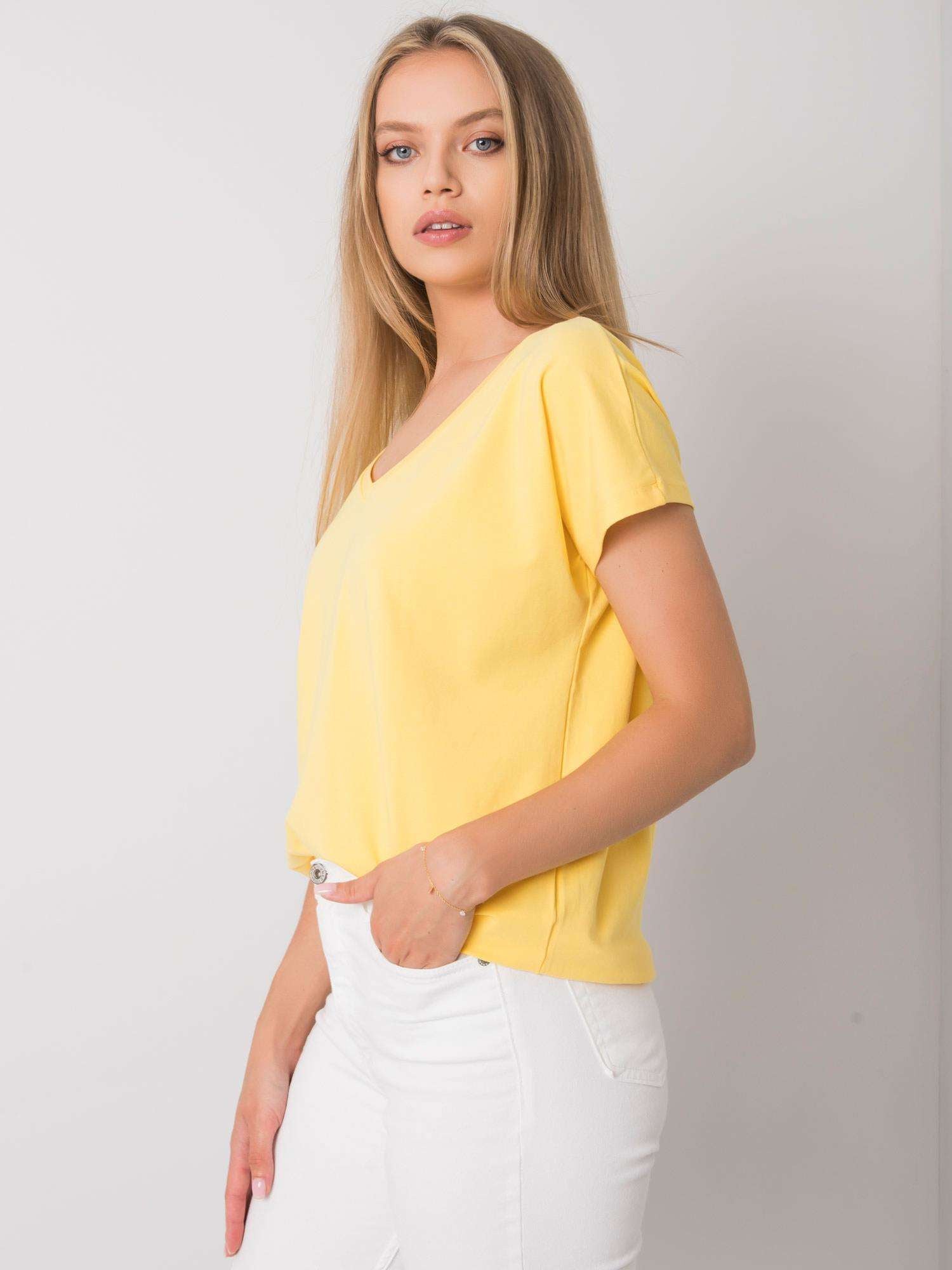 Bawełniany t-shirt V-neck żółty