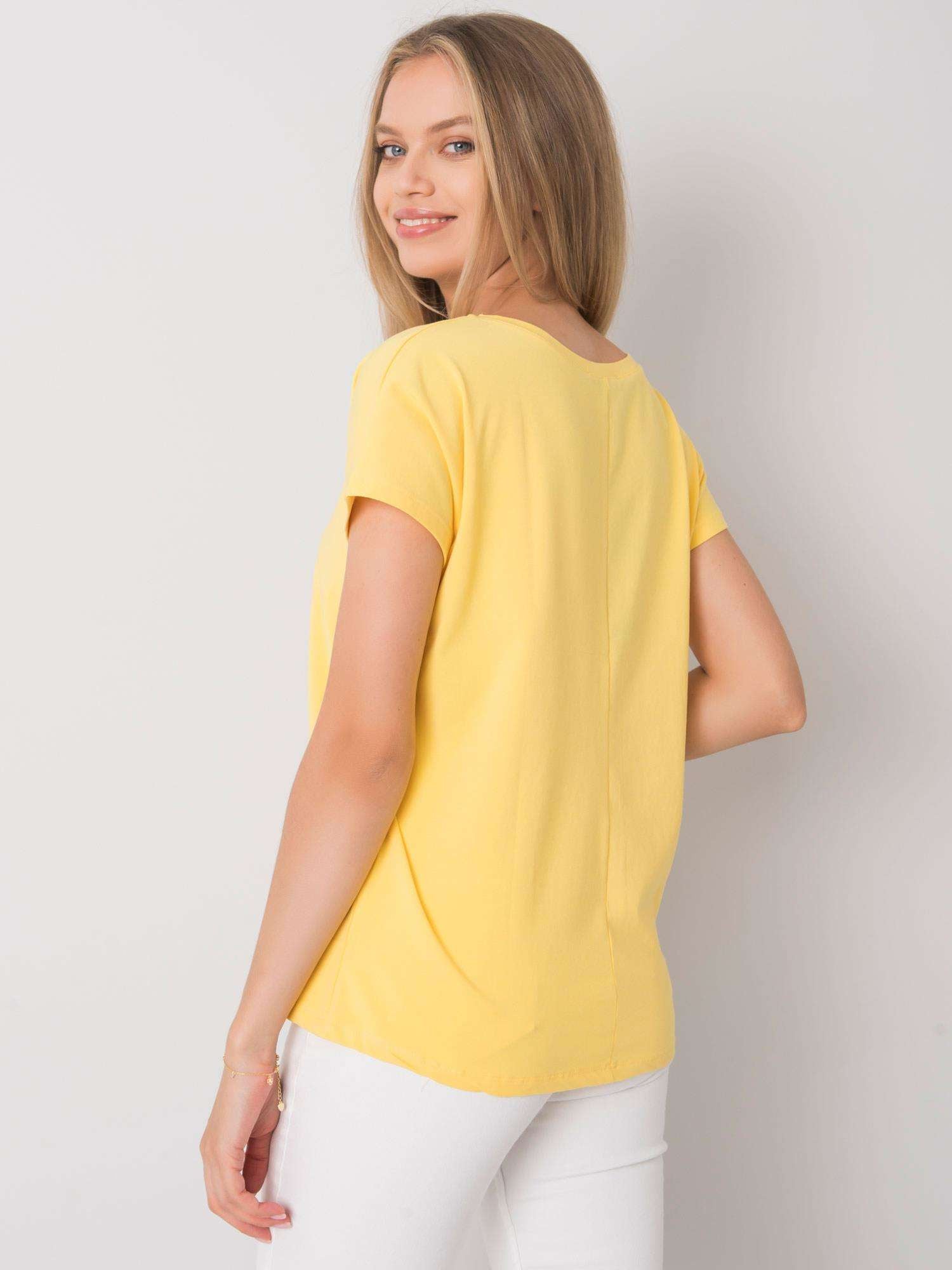 Bawełniany t-shirt V-neck żółty