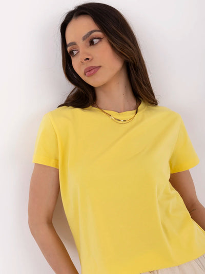 BASIC FEEL GOOD Żółty t-shirt z okrągłym dekoltem