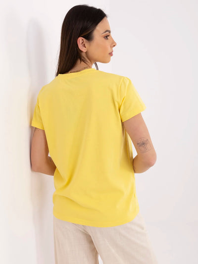 BASIC FEEL GOOD Żółty t-shirt z okrągłym dekoltem