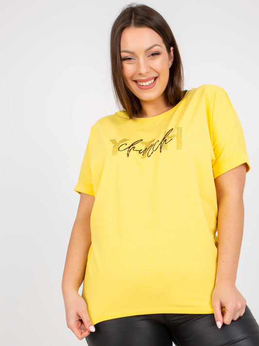 Żółty t-shirt plus size z napisem