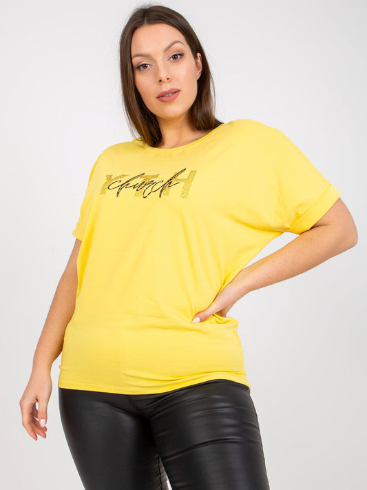 Żółty t-shirt plus size z napisem