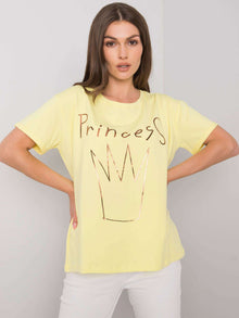 Żółty damski t-shirt bawełniany z nadrukiem