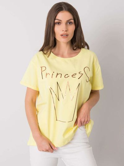 Żółty damski t-shirt bawełniany z nadrukiem