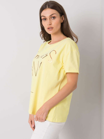Żółty damski t-shirt bawełniany z nadrukiem