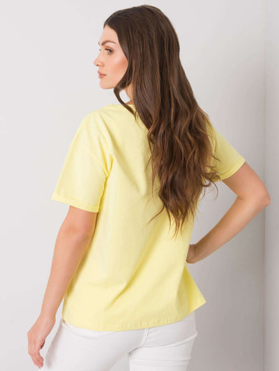 Żółty damski t-shirt bawełniany z nadrukiem