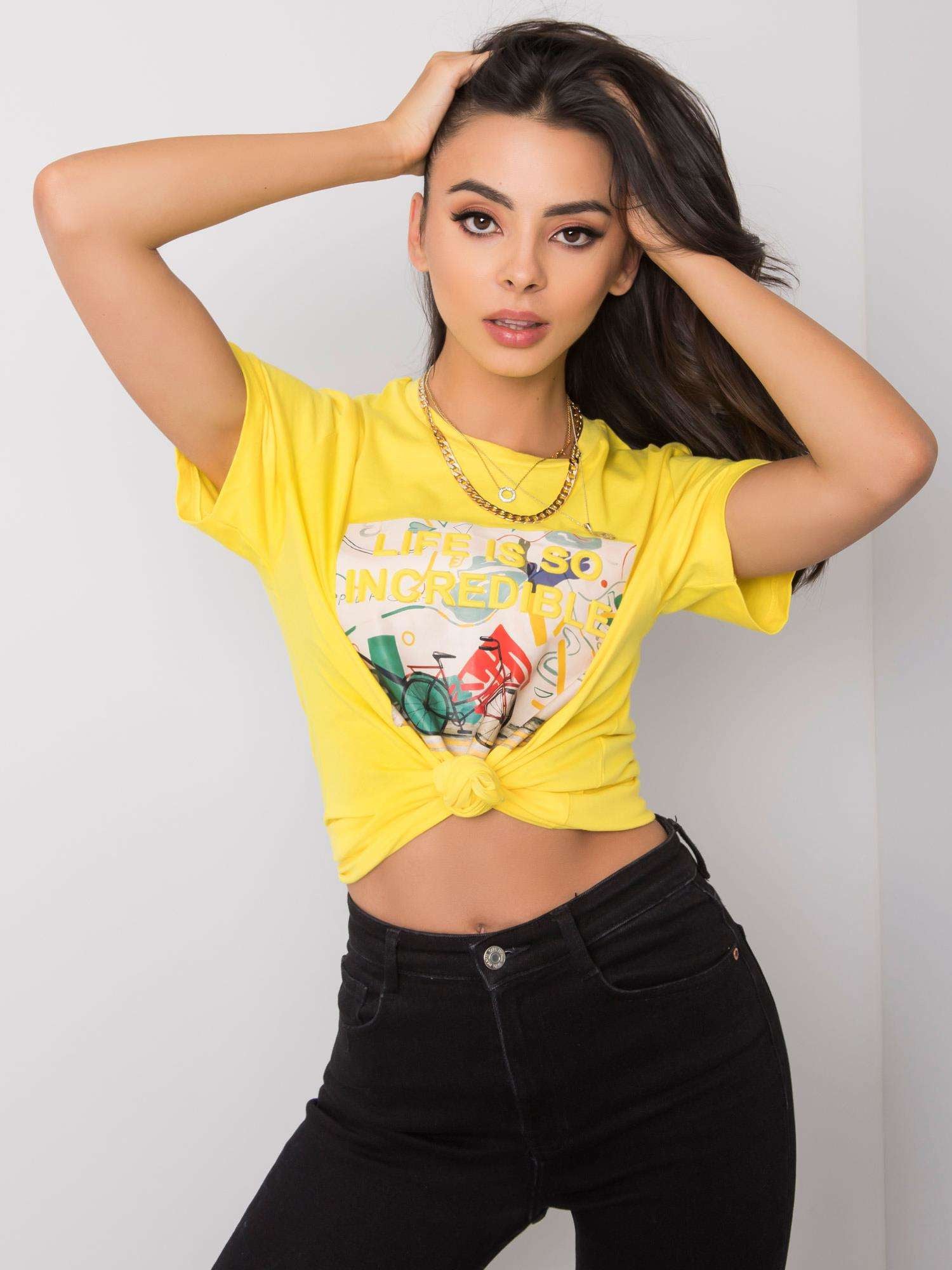 Żółty t-shirt bawełniany z napisem