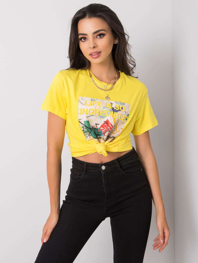 Żółty t-shirt bawełniany z napisem