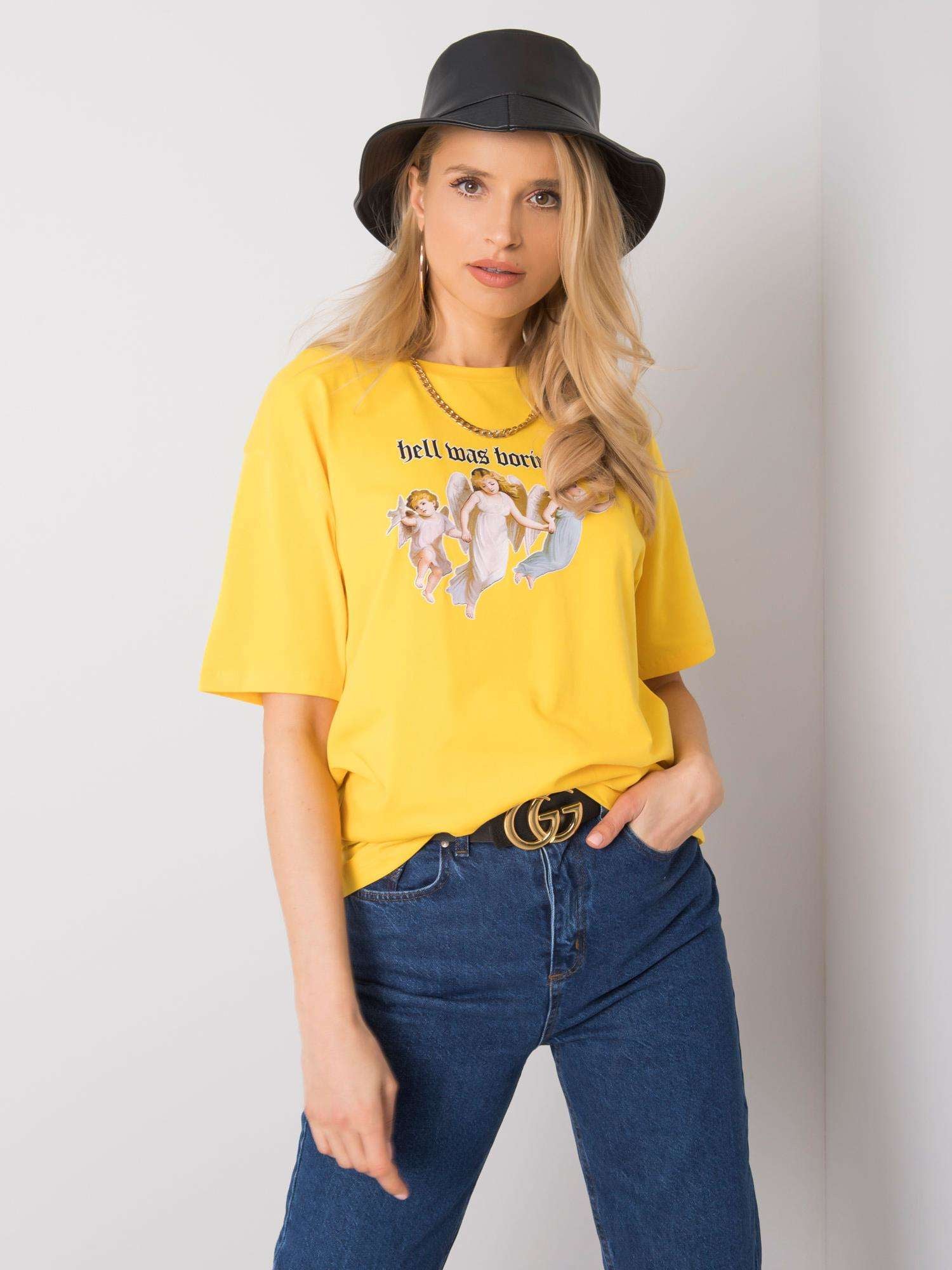 RUE PARIS Żółty t-shirt z nadrukiem