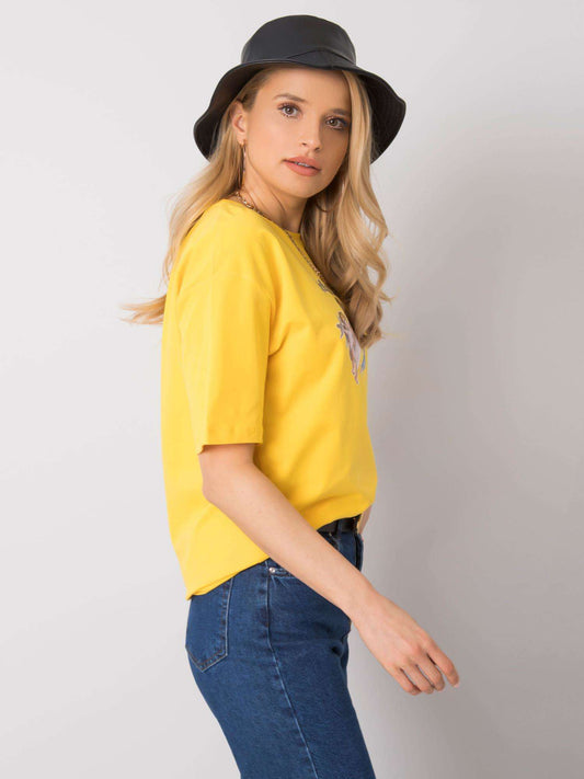 RUE PARIS Żółty t-shirt z nadrukiem